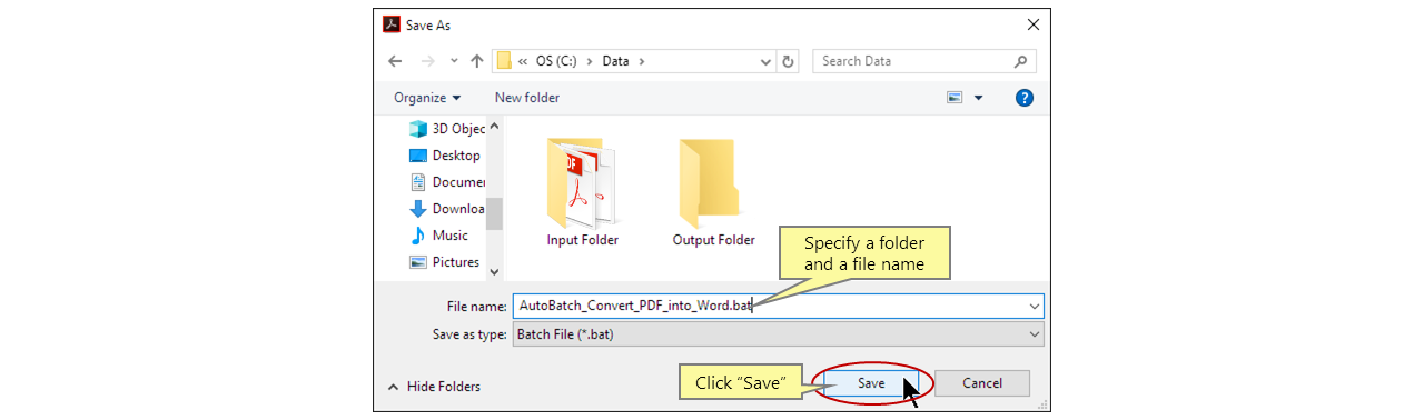 Specify a file name for a batch file